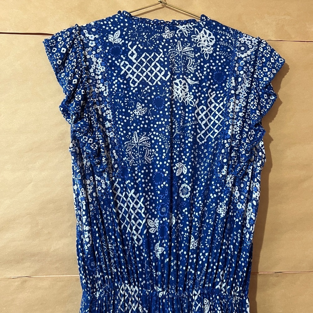 Poupette St Barth | Paulina Midi Dress Ruffle Tiered V-Neck Blue Antibes Size S - Picture 10 of 13